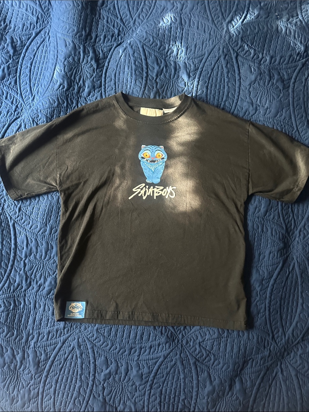 Zara Black Tee with Blue Mascot Graphic